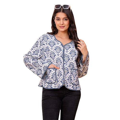 Blue Women Wear printed Cotton Jacket